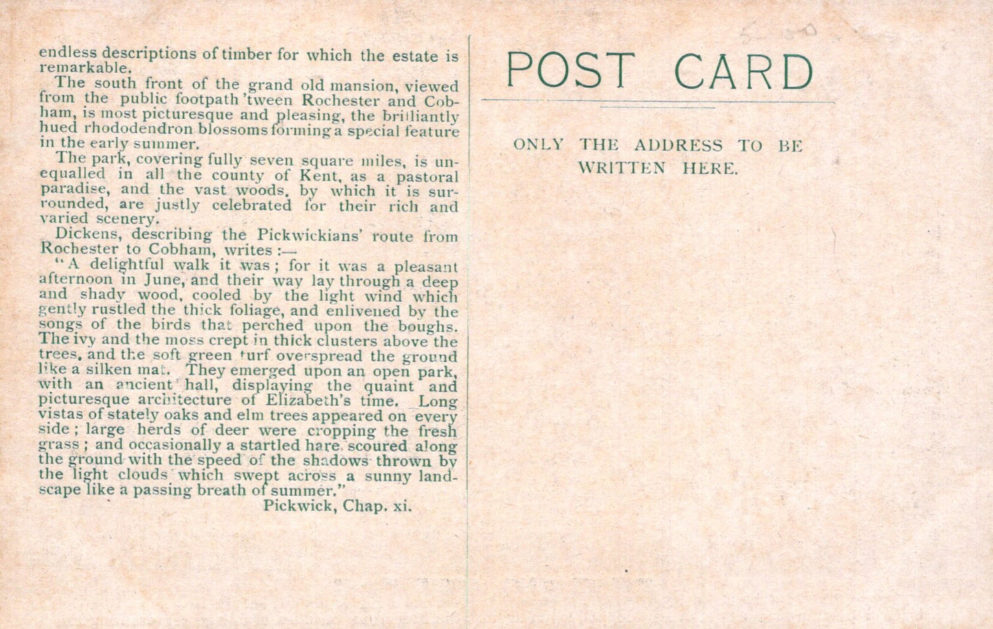 Vintage postcard with text on a textured beige background