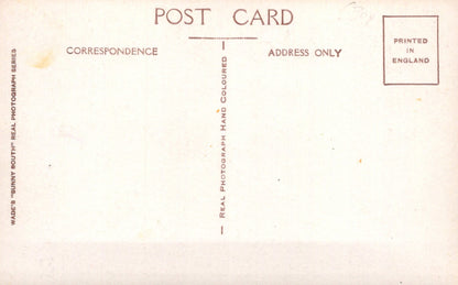 Back of a postcard with typographic text on a beige background