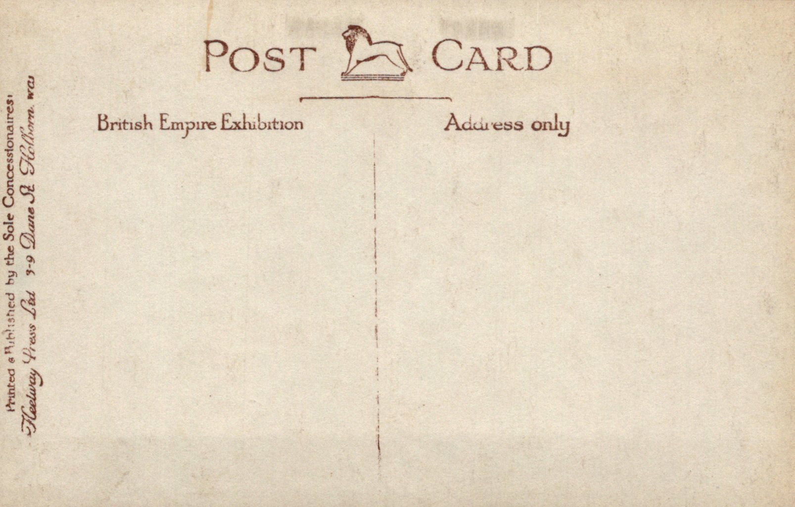 Vintage postcard with text and a logo on a beige background