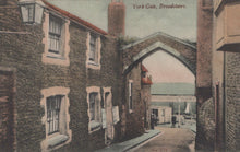 Load image into Gallery viewer, Vintage postcard of York Gate, Broadstairs with stone buildings and a small archway.

