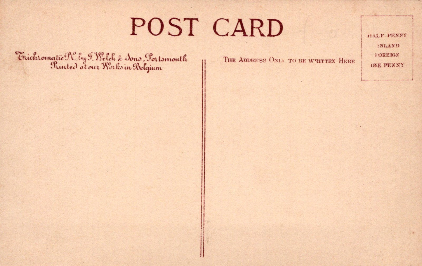 Vintage postcard with text and a vertical line on a beige background