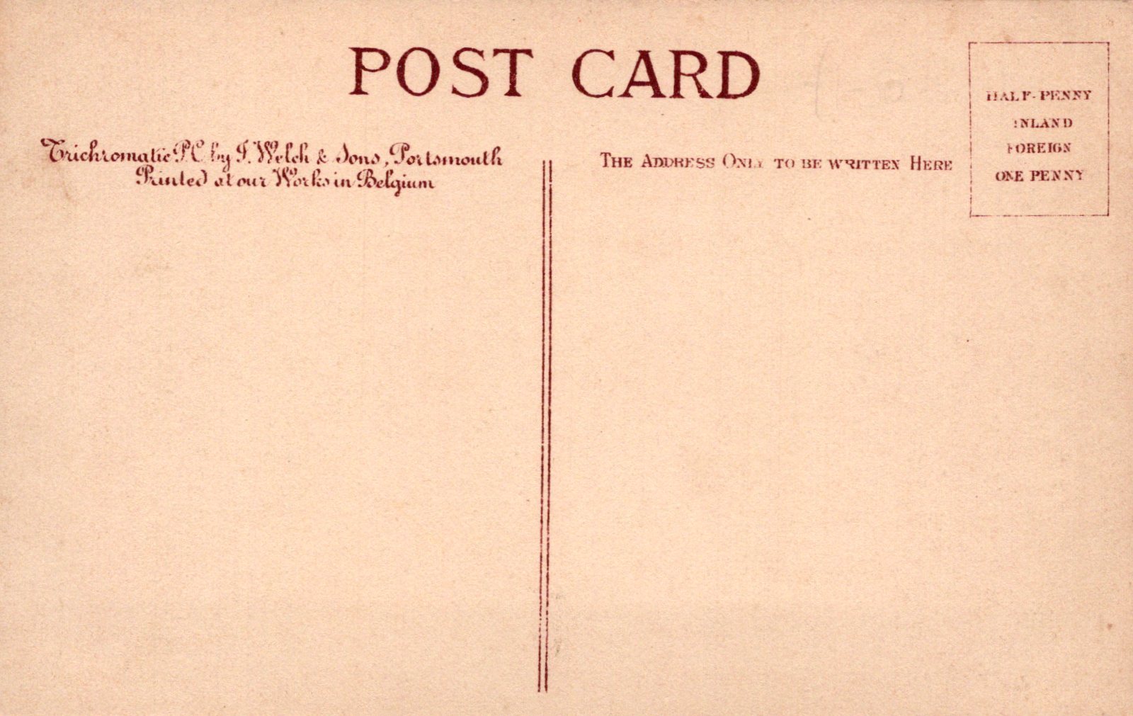 Vintage postcard with text and a vertical line on a beige background