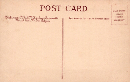 Vintage postcard with text and a vertical line on a beige background