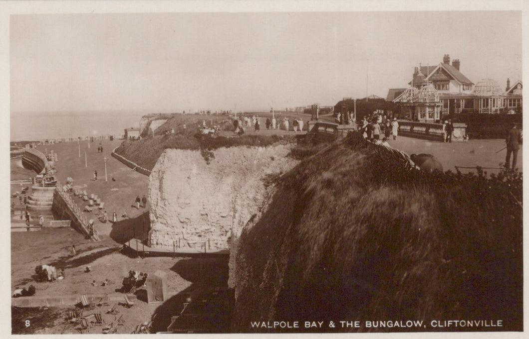 Vintage black and white photo of Walpole Bay and a bungalow in Cliftonville