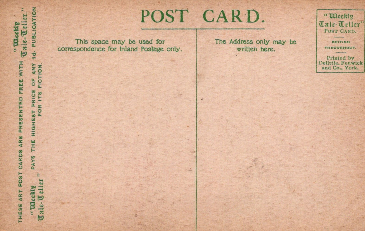 Vintage postcard with text and branding on a brown background