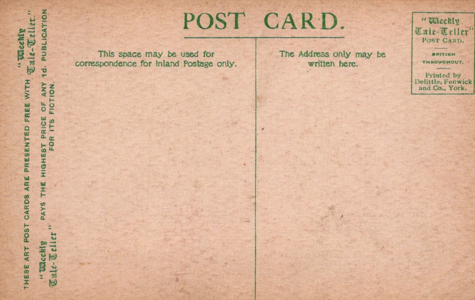 Vintage postcard with text and branding on a brown background