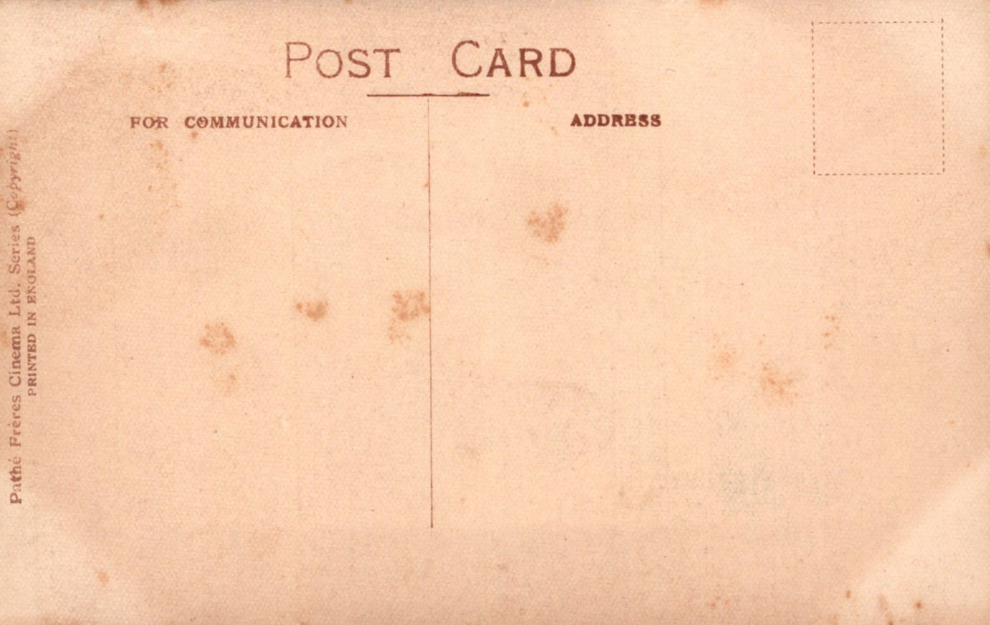 Vintage postcard with text and brown discoloration