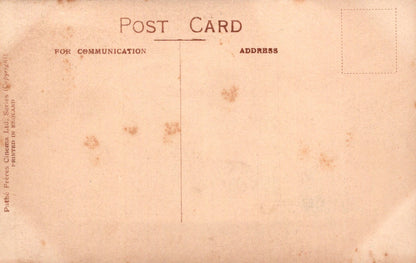 Vintage postcard with text and brown discoloration