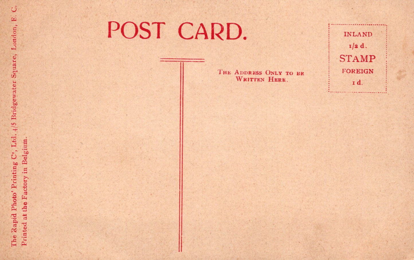 Vintage-style postcard with red text and design on a beige background