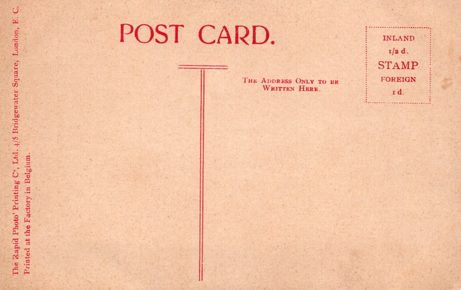 Vintage-style postcard with red text and design on a beige background