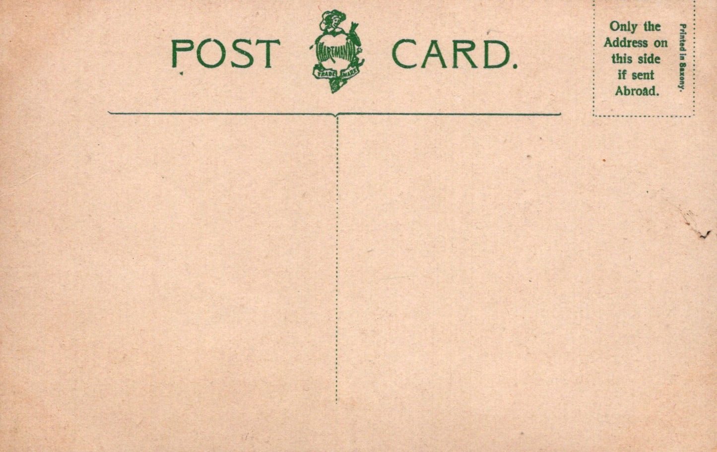 Vintage-style postcard with brown background and green text and design.