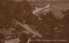 Load image into Gallery viewer, Sepia-toned aerial view of a river and surrounding landscape with text &#39;Birds Eye View Near Black Rabbit, Arundel&#39;.
