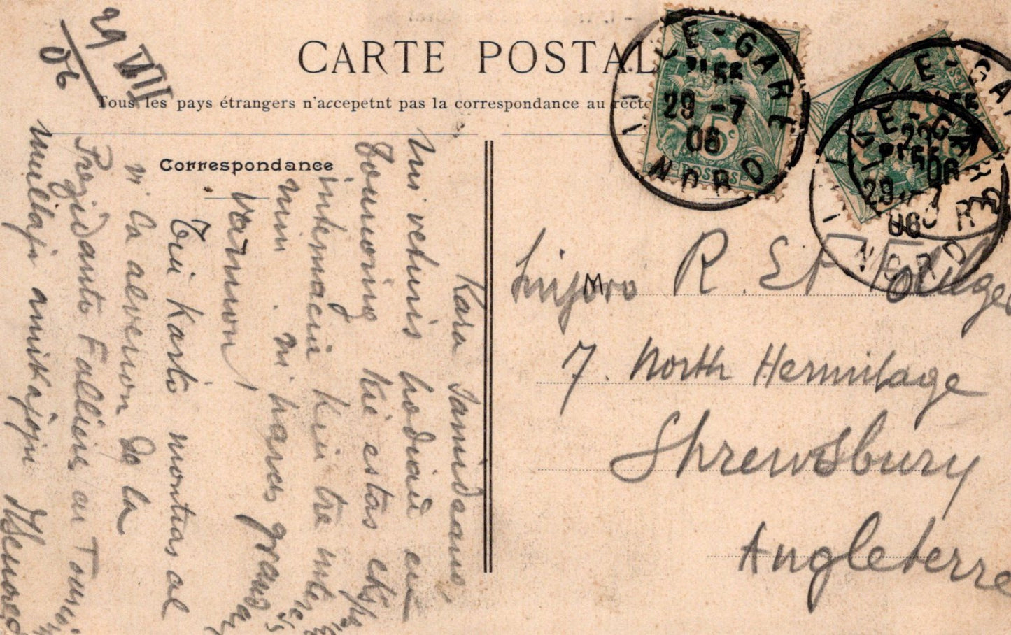 Vintage postcard with stamps and handwritten text