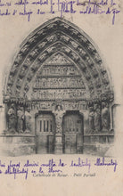 Load image into Gallery viewer, Gothic cathedral portal with intricate carvings and text on a vintage postcard.
