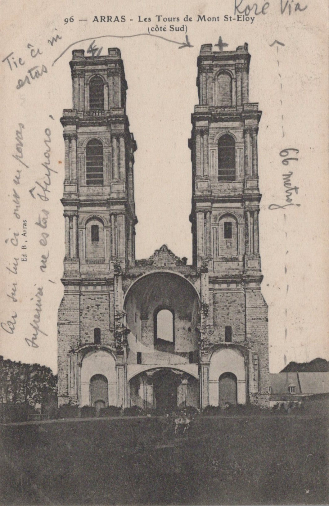Vintage photograph of the towers of Mont St-Éloi in Arras, France.