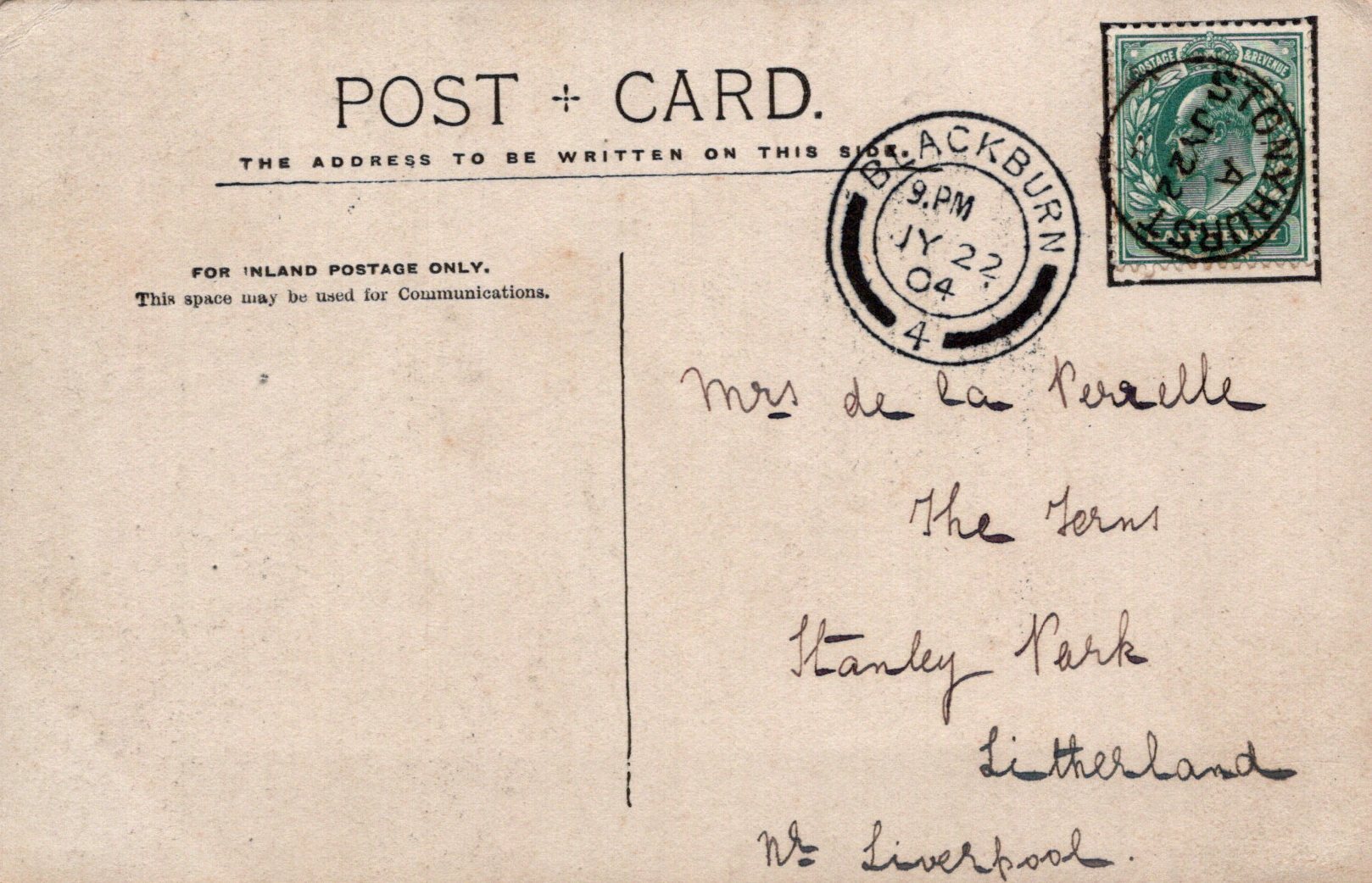 Vintage postcard with handwritten address and a stamp, featuring a brown background.