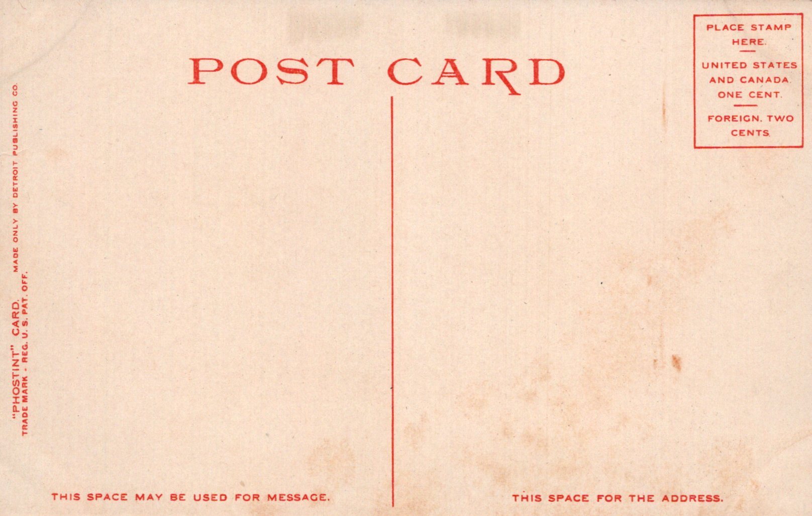 Vintage postcard with red text on a beige background