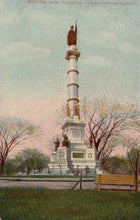 Load image into Gallery viewer, Soldiers and Sailors Monument in Boston, Massachusetts, with trees and a bench in the foreground.
