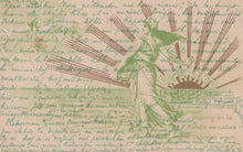 Load image into Gallery viewer, Decorative design with a green leaf-like figure and brown abstract elements on a textured background.
