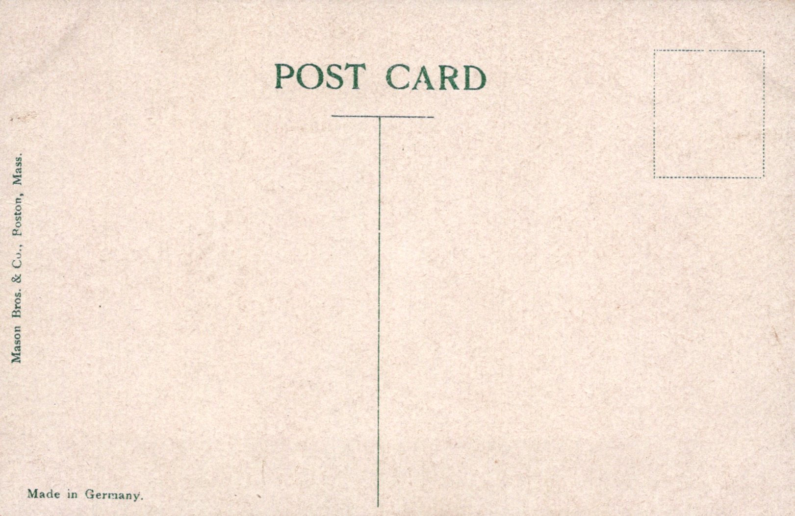 Back of a vintage postcard with 'POST CARD' text and a line for writing address.