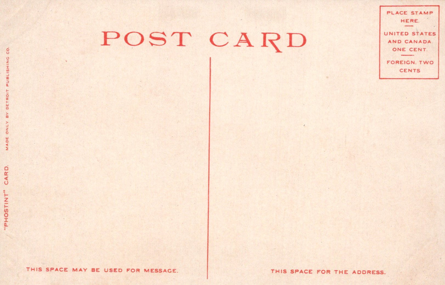 Vintage postcard with red text on a beige background