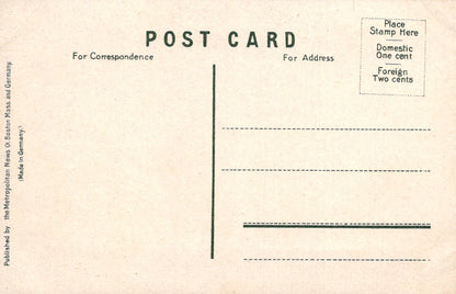 Vintage postcard back with typewritten text and lines for correspondence and address.