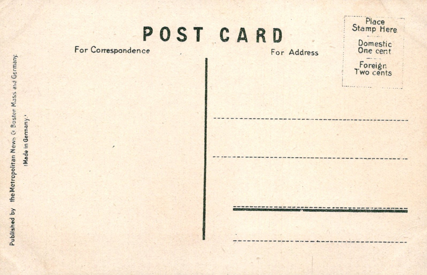 Vintage postcard with typewritten text on a beige background