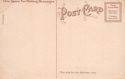 Vintage postcard with text and design elements on a beige background