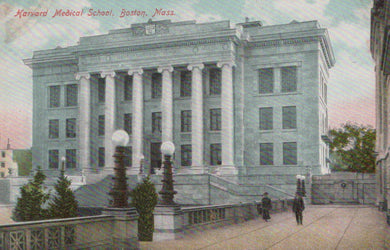 Harvard Medical School building in Boston, Massachusetts on a vintage postcard.