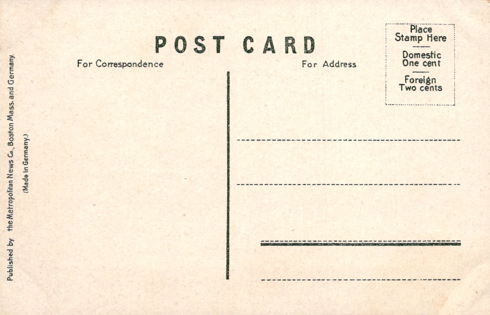 Vintage postcard with typewritten text on a beige background