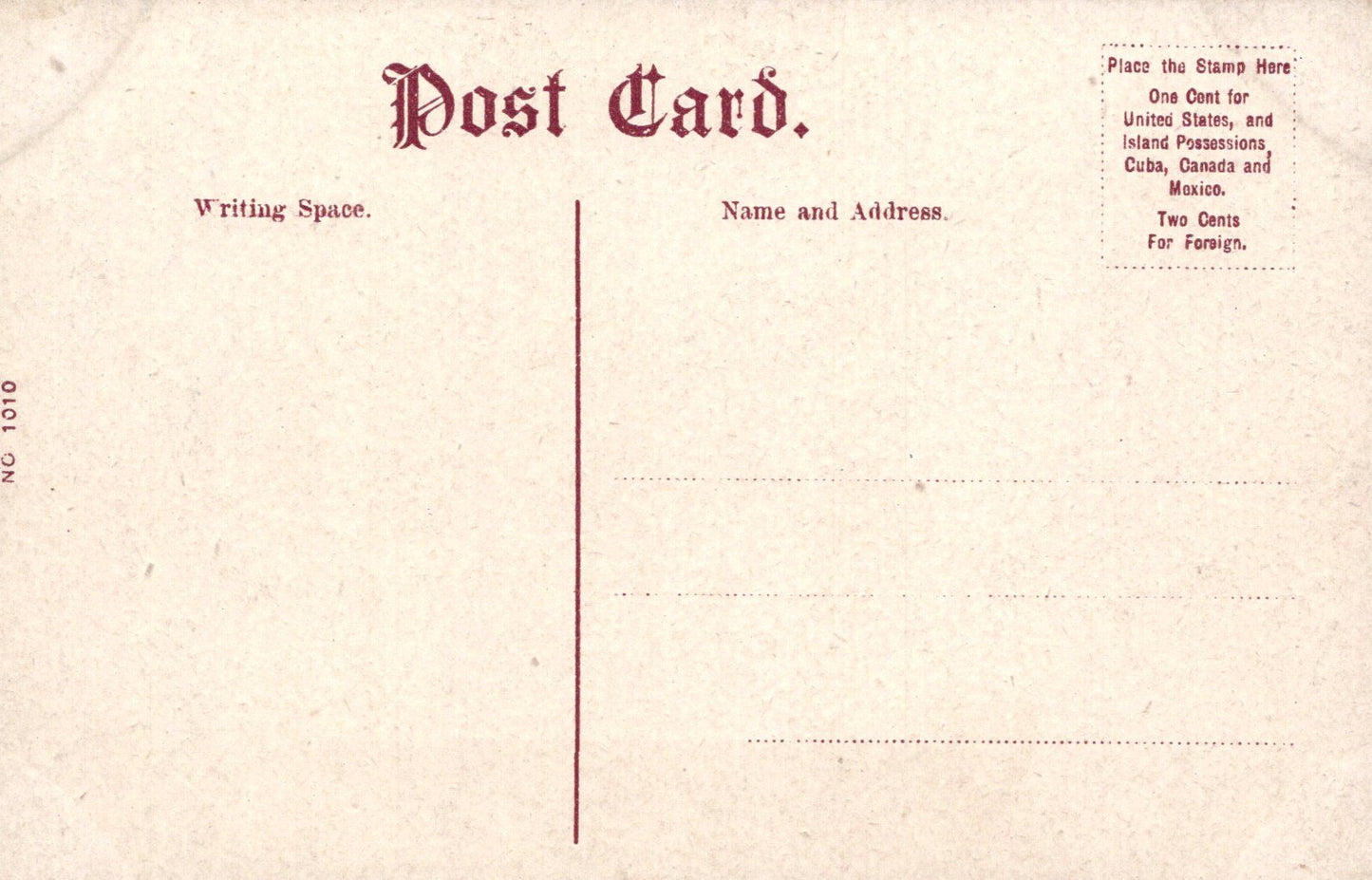 Vintage postcard with writing space and address fields on a beige background