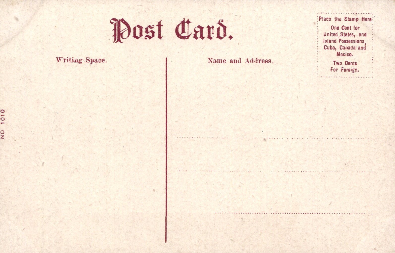 Vintage postcard with writing space and address fields on a beige background