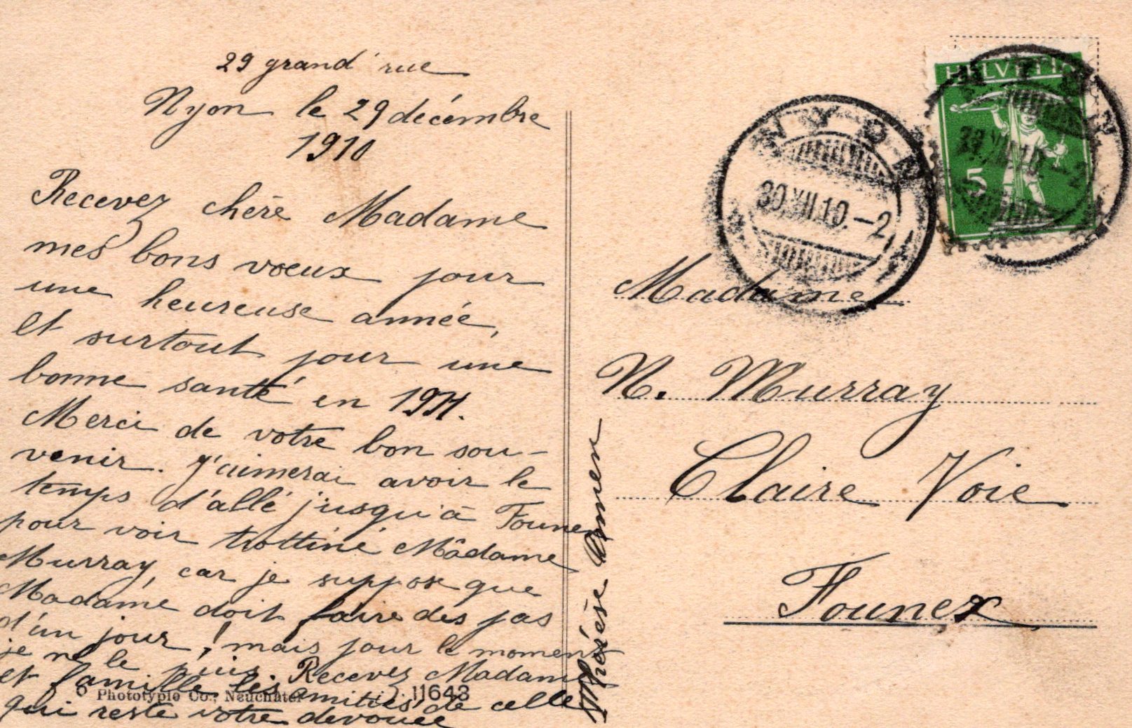 Vintage letter with postage stamp and postmark on a brown background