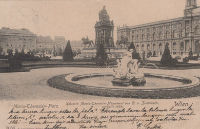 Vintage postcard of a fountain and palace in Vienna, Austria