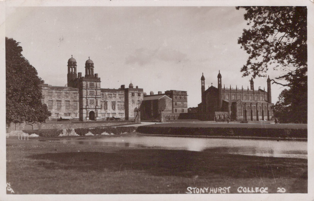 Stonyhurst College with a pond in the foreground