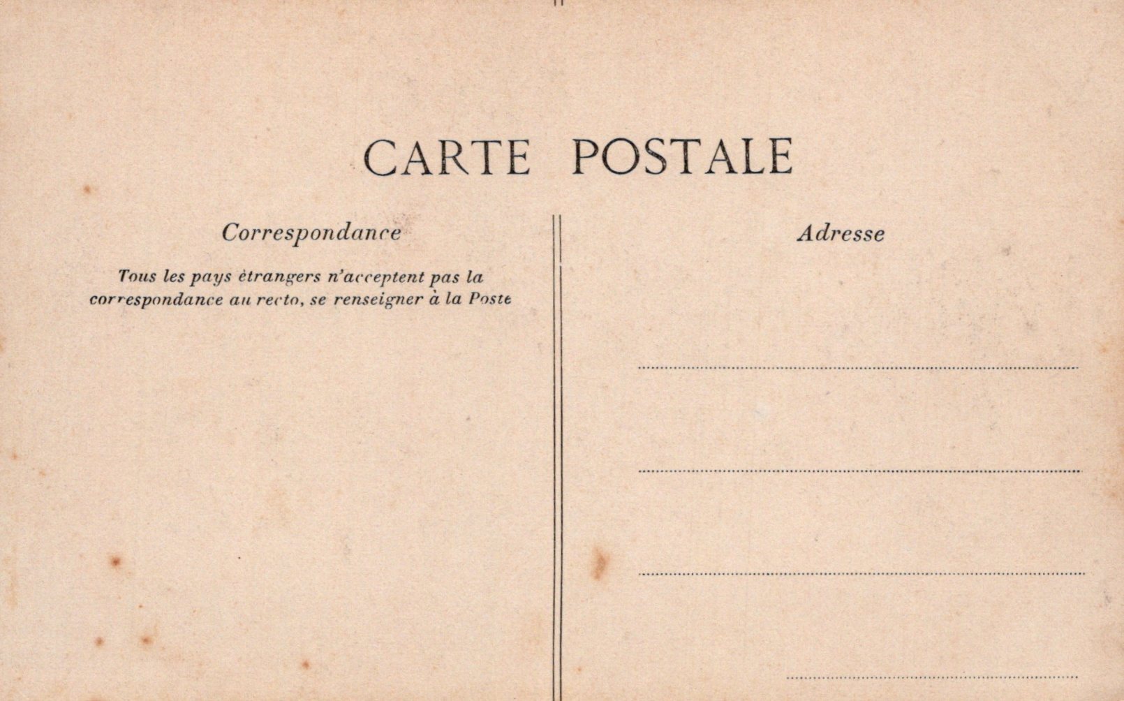 Vintage-style postcard with text and a tear line on a beige background