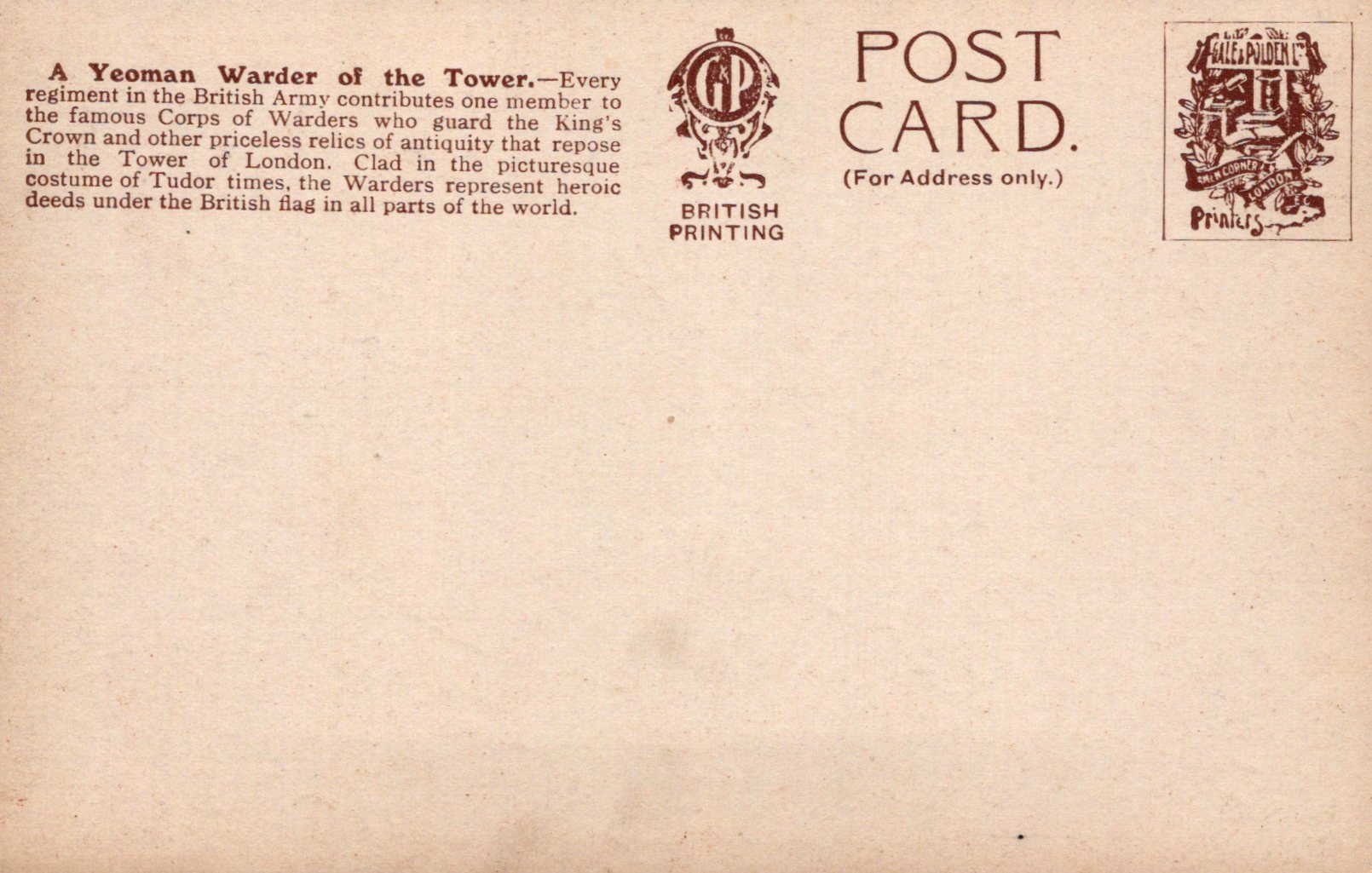 London Postcard - A Yeoman Warder of The Tower   SW18390