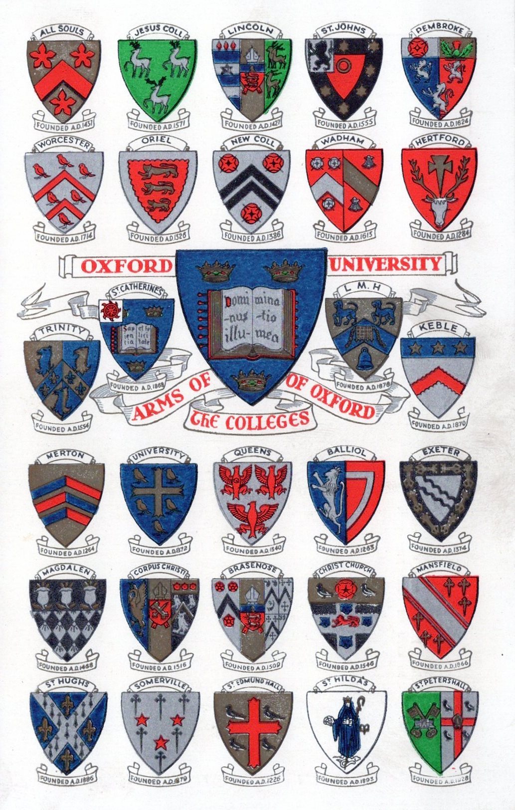 Heraldic Postcard - Oxford University, Arms of The Colleges  SW18470