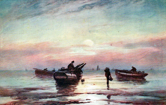 Art Postcard - An Early Moonrise, Fishermen SW18485