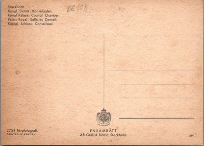 Sweden Postcard - Stockholm Royal Palace, The Council Chamber  SW16926