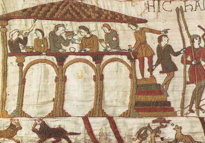 Section of the Bayeux Tapestry depicting a scene with people and animals.