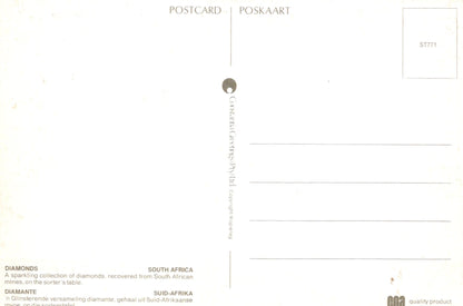 Postcard with text and a diamond illustration on a white background