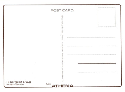 Back of a postcard with 'Athena' branding and text