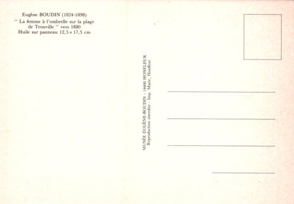 Back of a postcard with text and a small rectangular area for a picture, on a beige background.