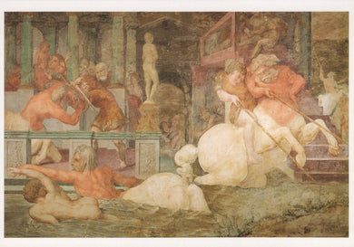 Mural painting with classical figures and architecture, possibly from a historical or mythological scene.