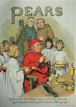 Load image into Gallery viewer, Vintage Pears soap advertisement with religious figures and children around a table.
