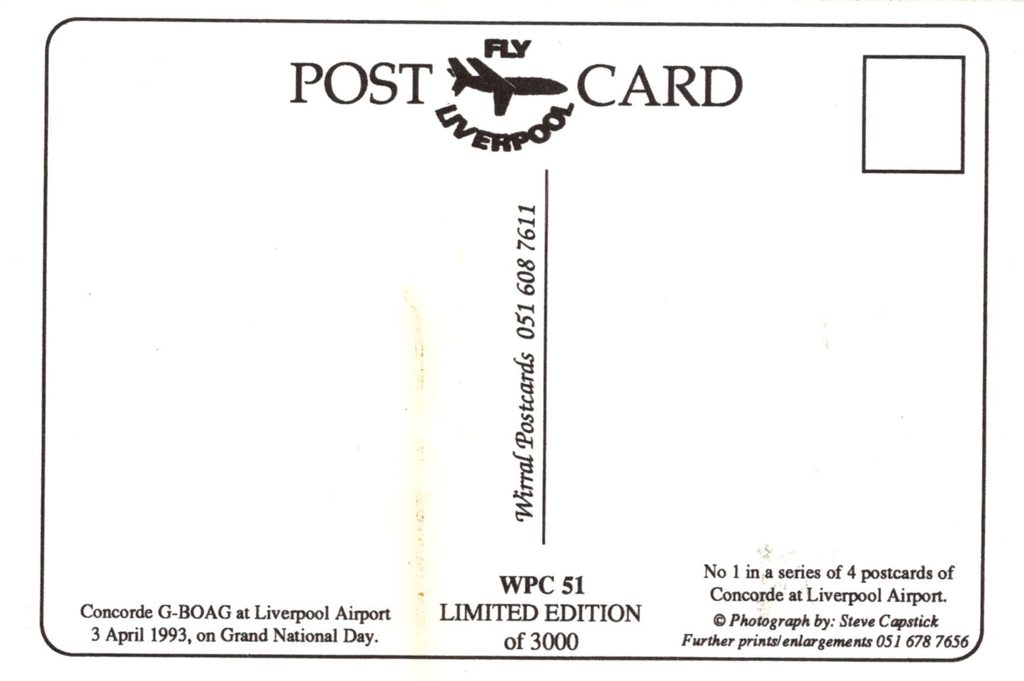 Vintage postcard with Concorde airplane design and text about Liverpool Airport.