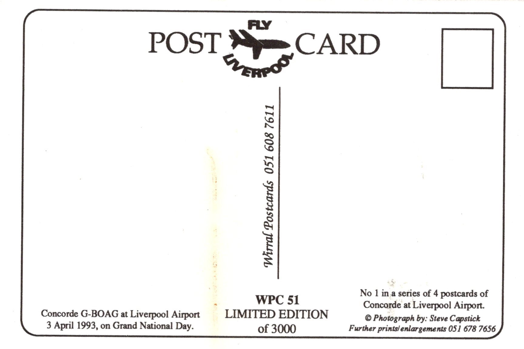 Vintage postcard with Concorde airplane design and text about Liverpool Airport.