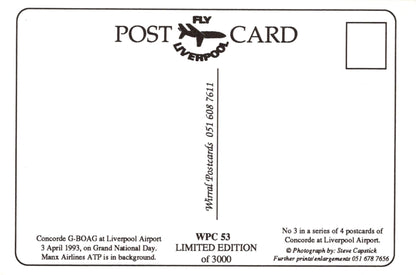 Back of a postcard with text and logo, featuring 'Wirral Postcards' branding.