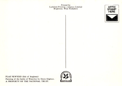 Back of a postal envelope with Larkfield Printing Company Limited branding and National Trust logo.